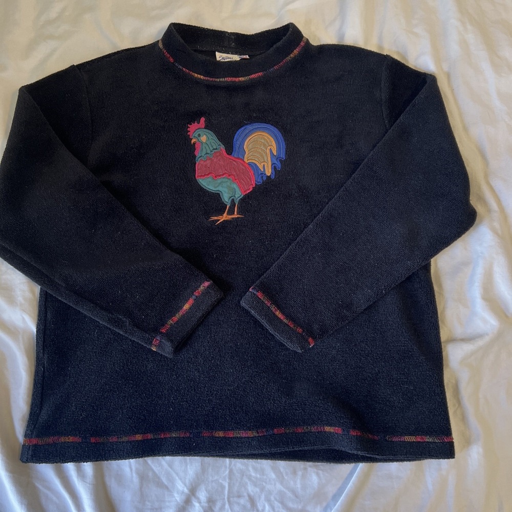 Suttons Stitchwear Black Fleece Rooster Embroidered Pullover Sweatshirt USA Made